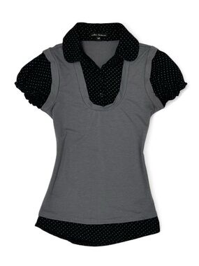 Y2K 2000s Dark Academia Preppy Grey & Black Faux-Layered Top by Urban Behaviour